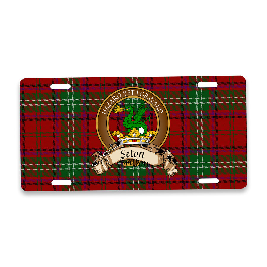Seton Scottish Clan Crest Auto License Plate – Brown Crest Design