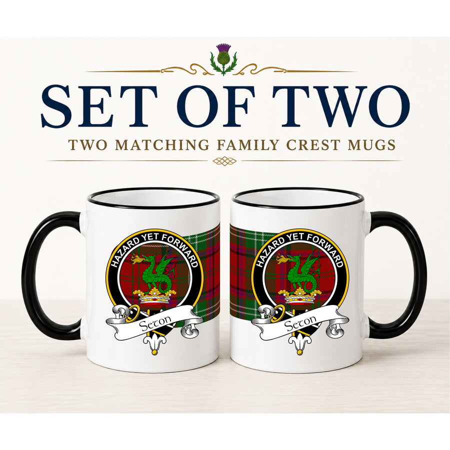 Seton Scottish Clan Crest 11 oz Mugs – Black Crest Design | Set of 2