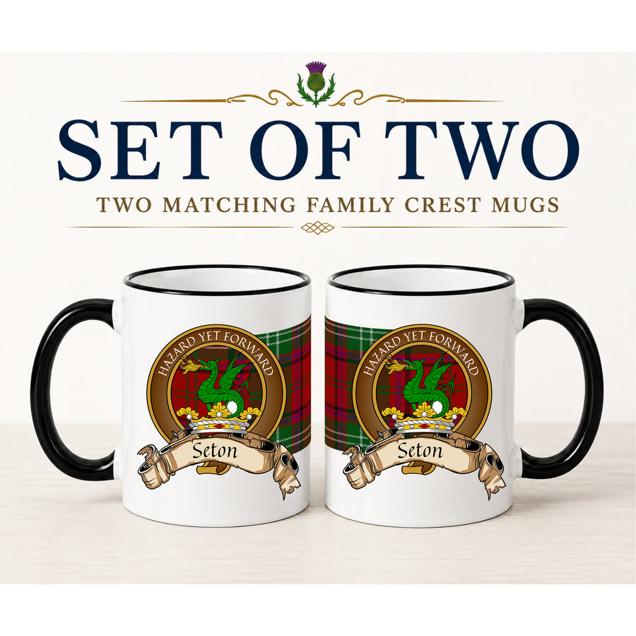 Seton Scottish Clan Crest 11 oz Mugs – Brown Crest Design | Set of 2