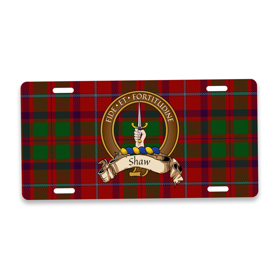 Shaw Scottish Clan Crest Auto License Plate – Brown Crest Design