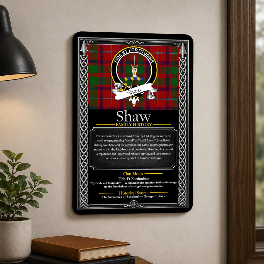 Shaw Scottish Family History Metal Sign