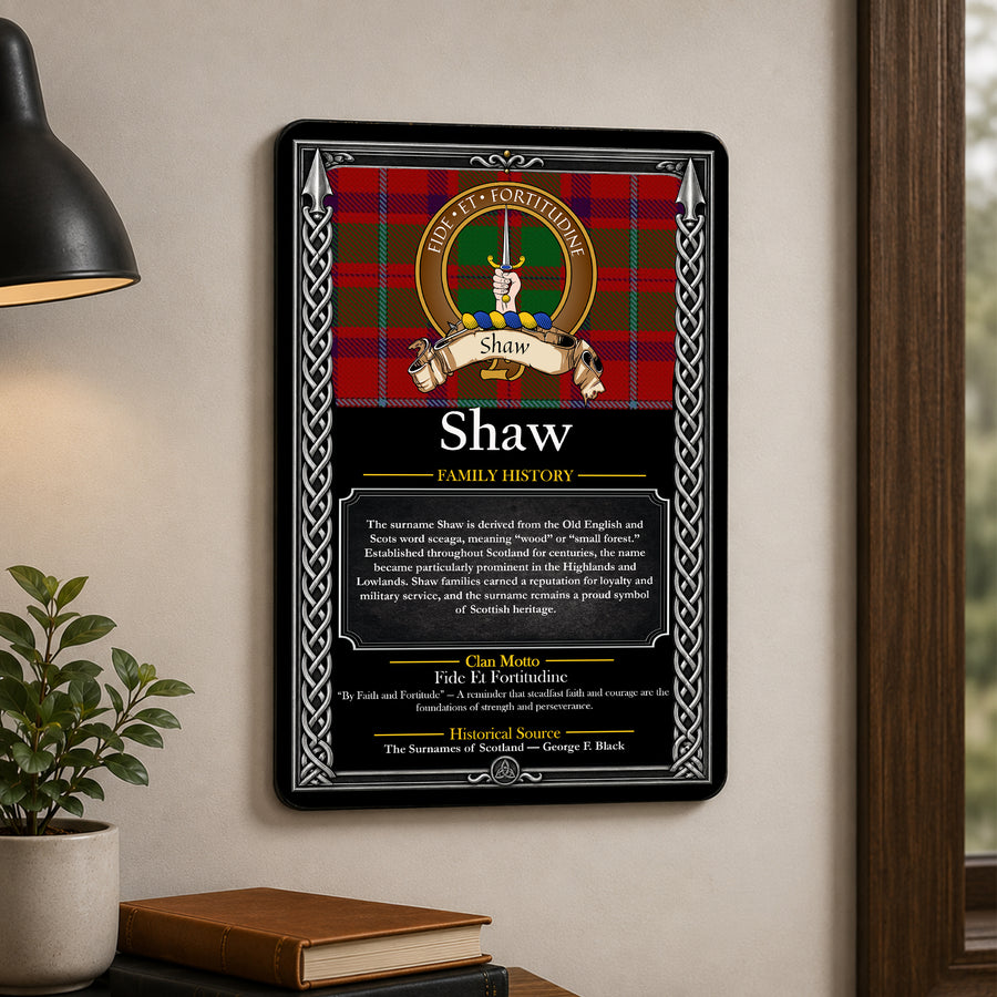 Shaw Scottish Family History Metal Sign – Brown Crest