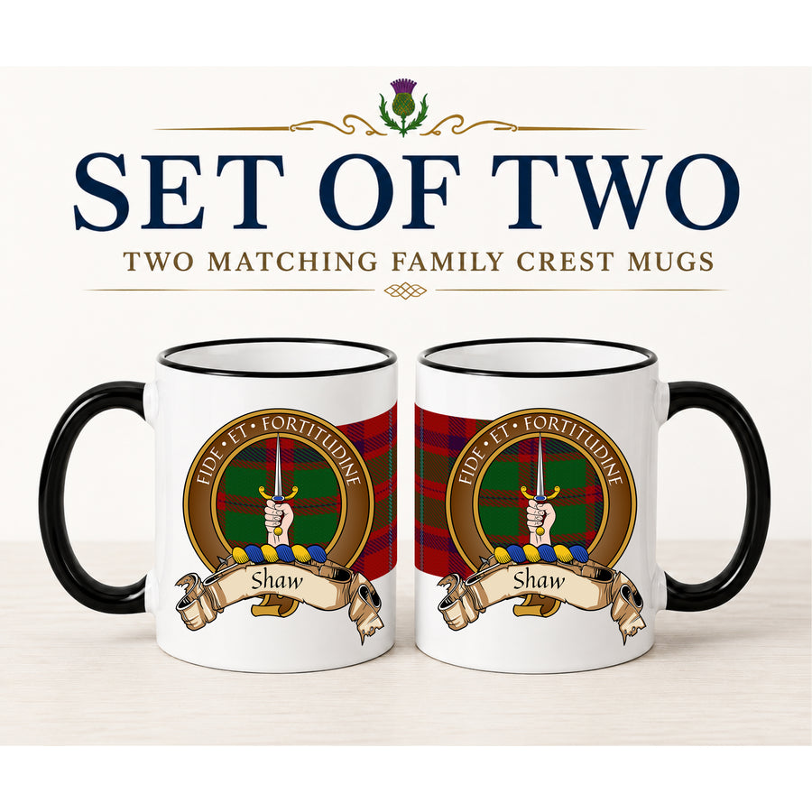 Shaw Scottish Clan Crest 11 oz Mugs – Brown Crest Design | Set of 2