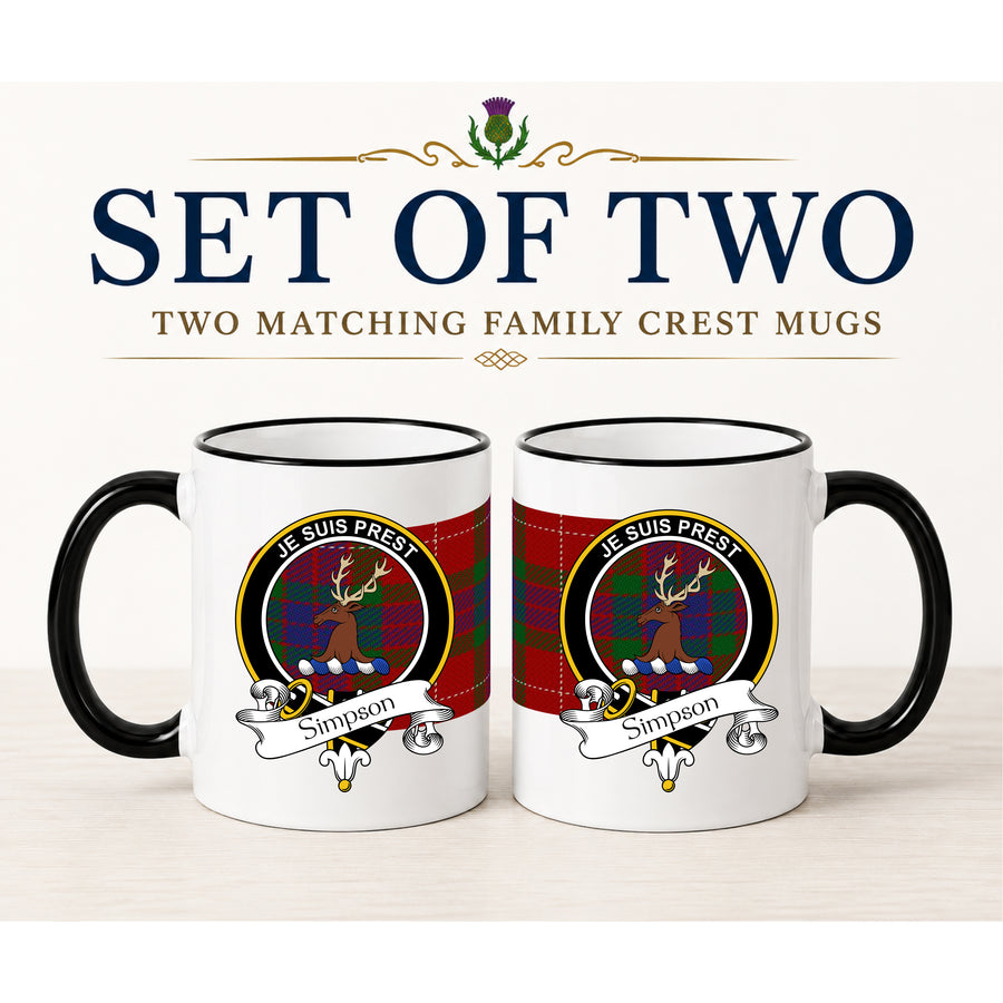 Simpson Scottish Clan Crest 11 oz Mugs – Black Crest Design | Set of 2