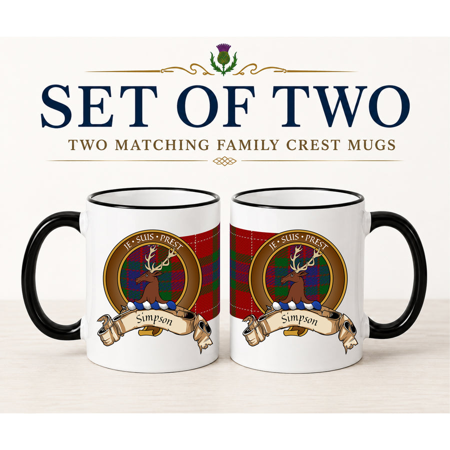 Simpson Scottish Clan Crest 11 oz Mugs – Brown Crest Design | Set of 2