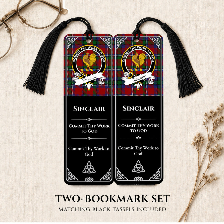 Sinclair Scottish Clan Crest Metal Bookmarks – Black Set of 2