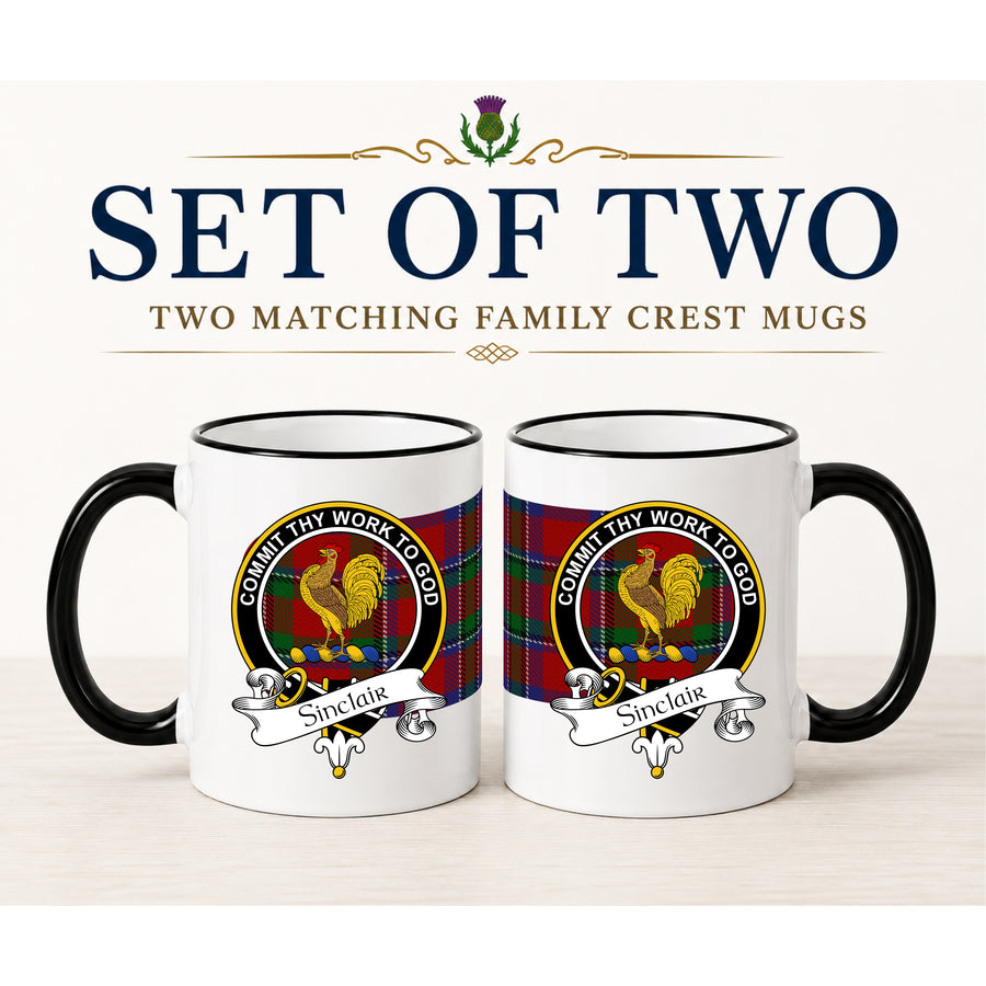 Sinclair Scottish Clan Crest 11 oz Mugs – Black Crest Design | Set of 2