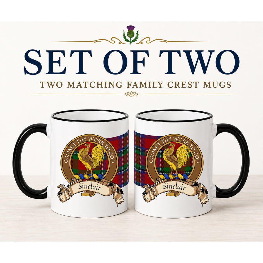 Sinclair Scottish Clan Crest 11 oz Mugs – Brown Crest Design | Set of 2