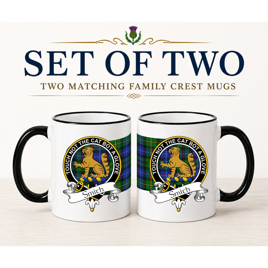 Smith Scottish Clan Crest 11 oz Mugs – Black Crest Design | Set of 2