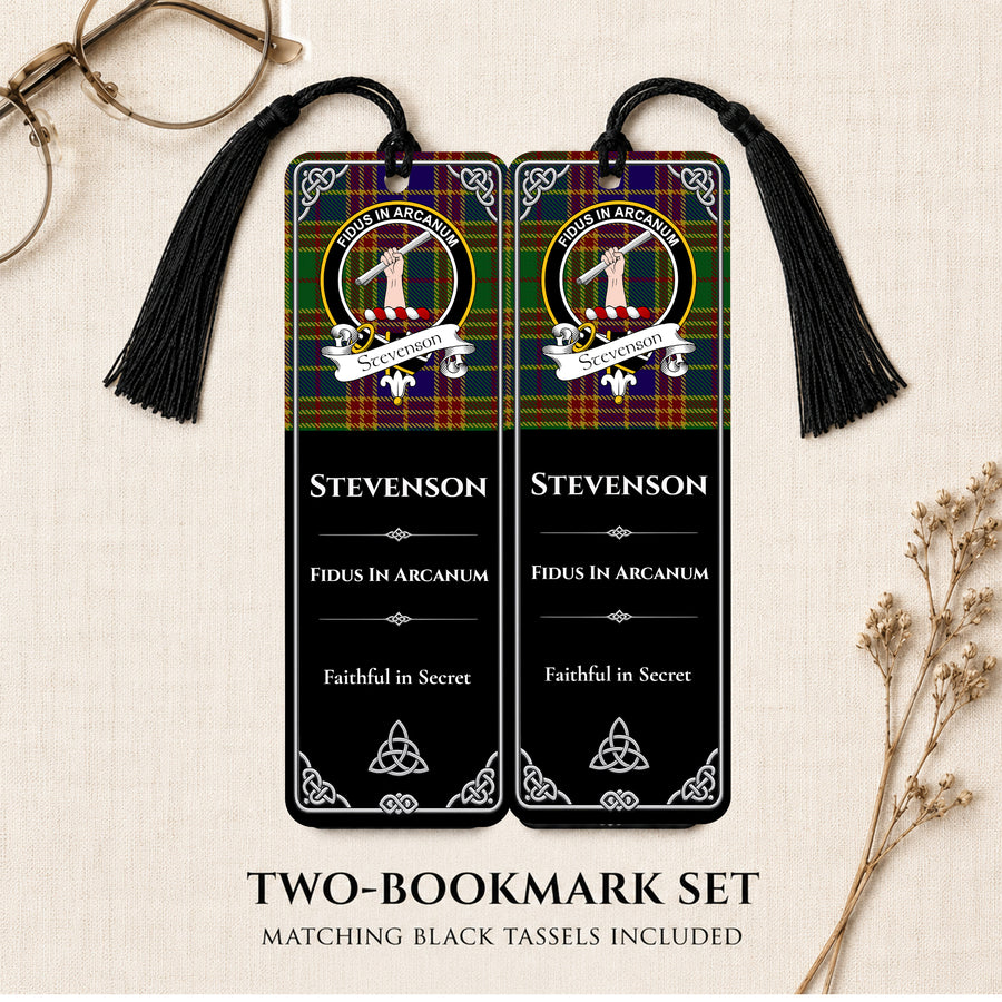 Stevenson Scottish Clan Crest Metal Bookmarks – Black Set of 2
