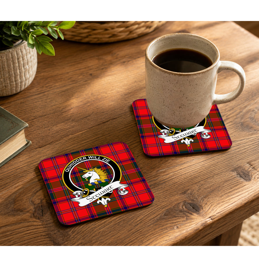 Stewart Scottish Clan Crest Rubber Coasters - Black Design Set of 4