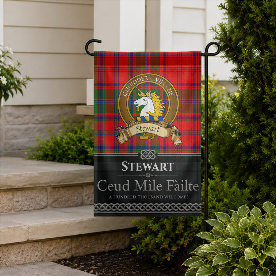 Stewart Scottish Clan Crest Garden Flag - Brown Design