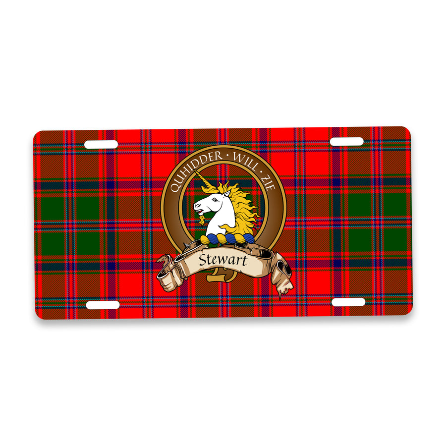 Stewart Scottish Clan Crest Auto License Plate – Brown Crest Design