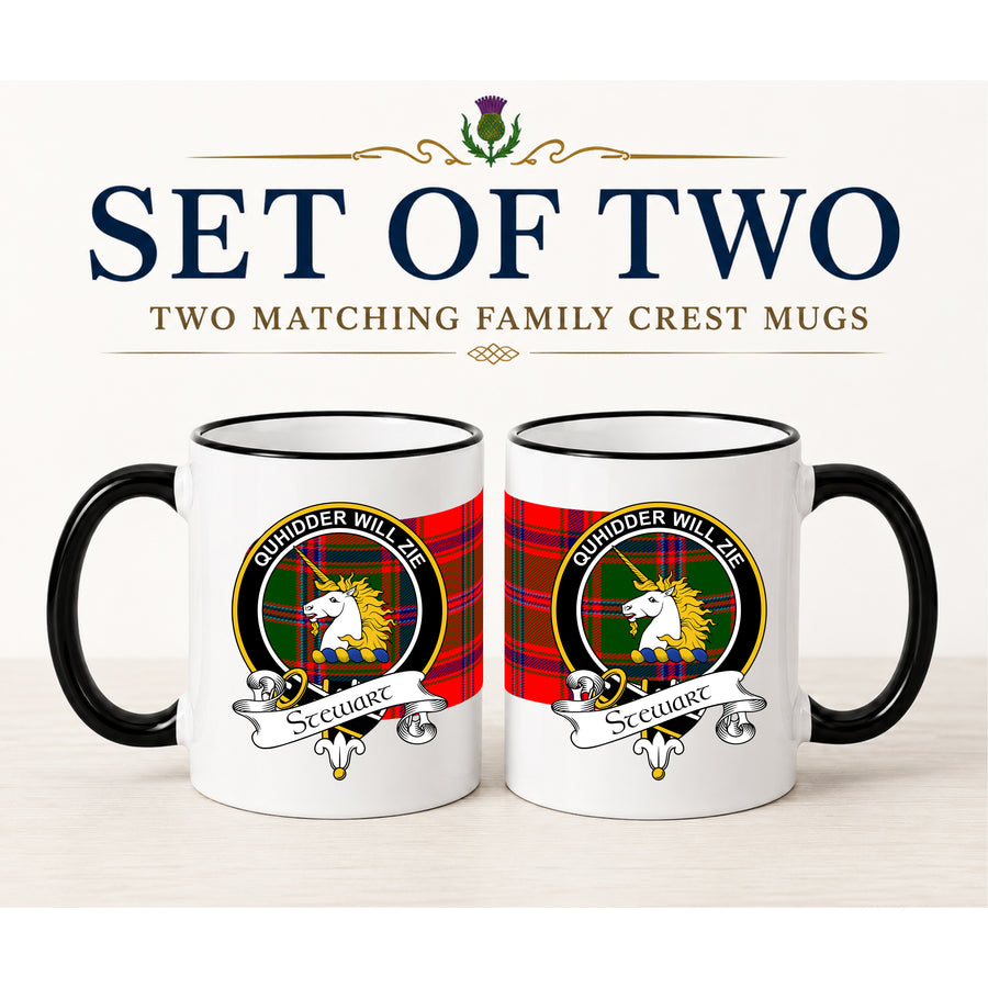 Stewart Scottish Clan Crest 11 oz Mugs – Black Crest Design | Set of 2