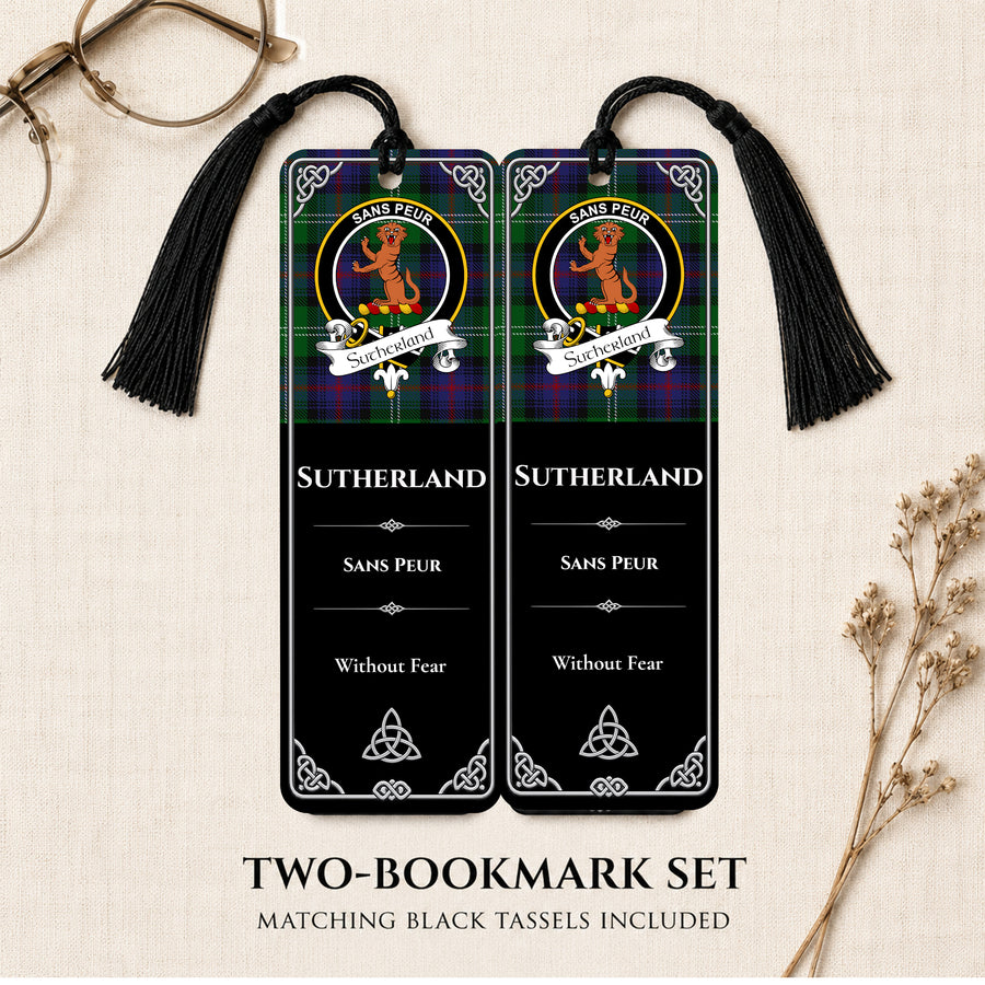 Sutherland Scottish Clan Crest Metal Bookmarks – Black Set of 2
