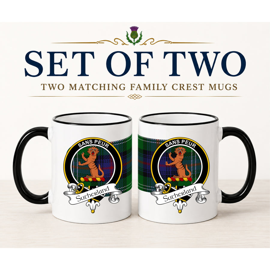 Sutherland Scottish Clan Crest 11 oz Mugs – Black Crest Design | Set of 2