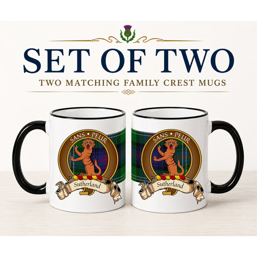 Sutherland Scottish Clan Crest 11 oz Mugs – Brown Crest Design | Set of 2