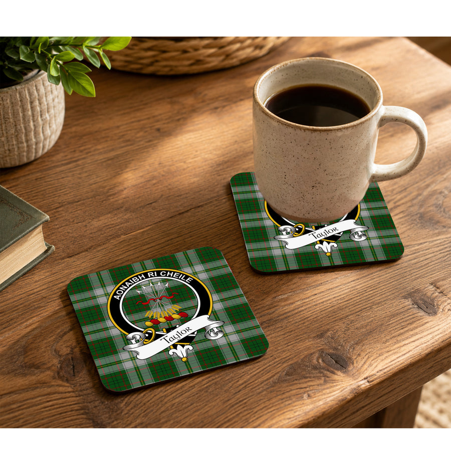 Taylor Scottish Clan Crest Rubber Coasters - Black Design Set of 4