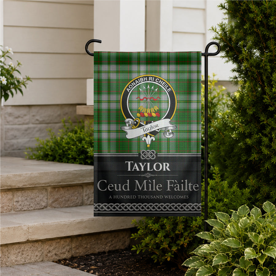 Taylor Scottish Clan Crest Garden Flag - Black Design