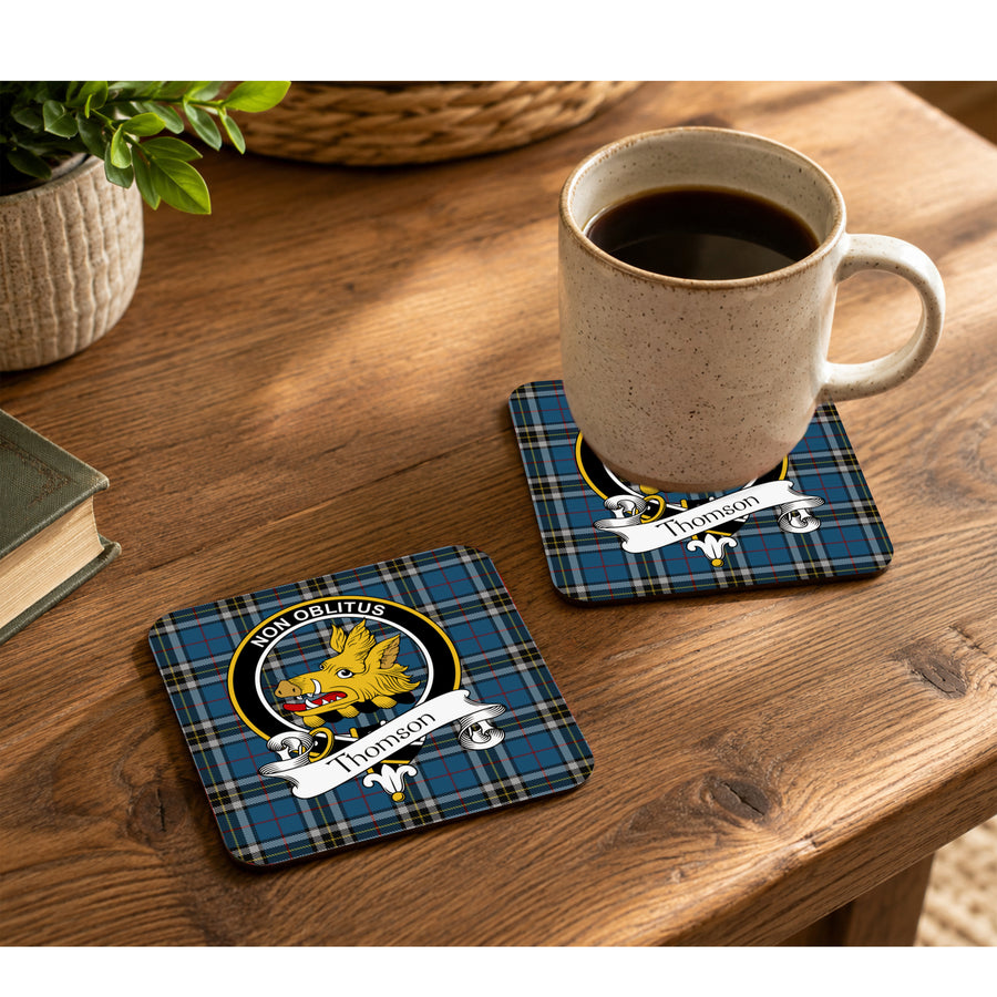 Thomson Scottish Clan Crest Rubber Coasters - Black Design Set of 4