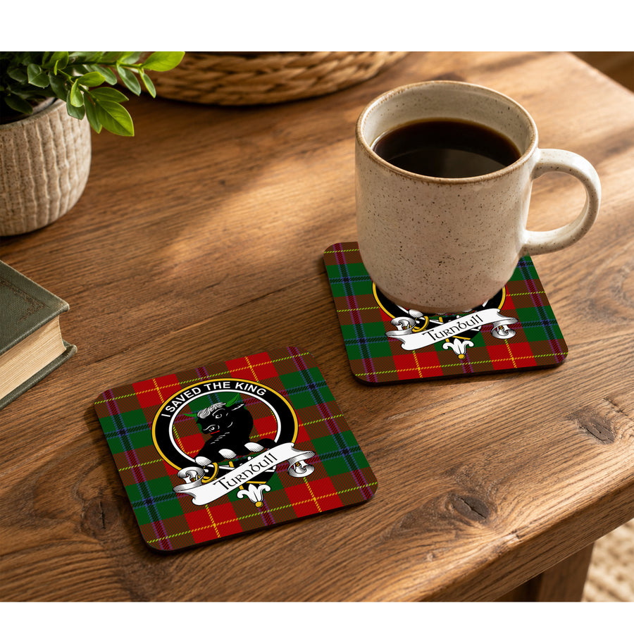 Turnbull Scottish Clan Crest Rubber Coasters - Black Design Set of 4