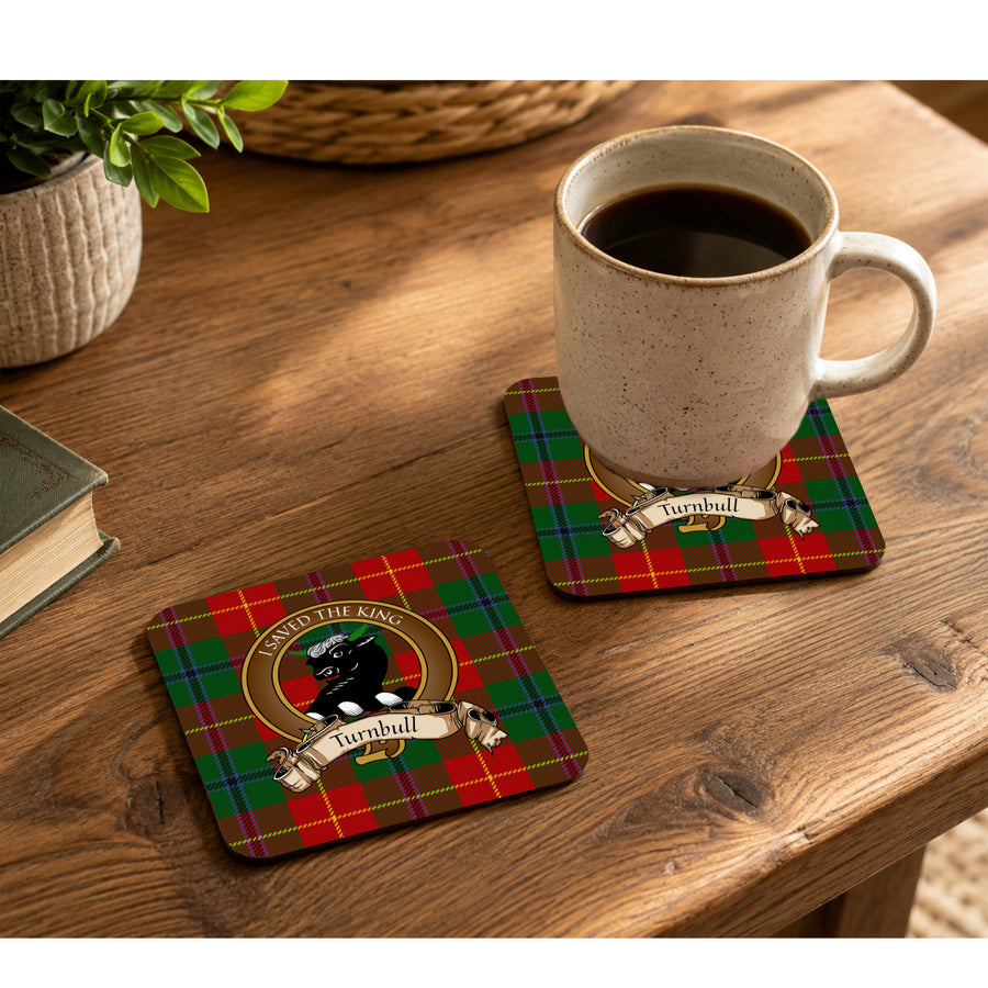 Turnbull Scottish Clan Crest Rubber Coasters - Brown Design Set of 4