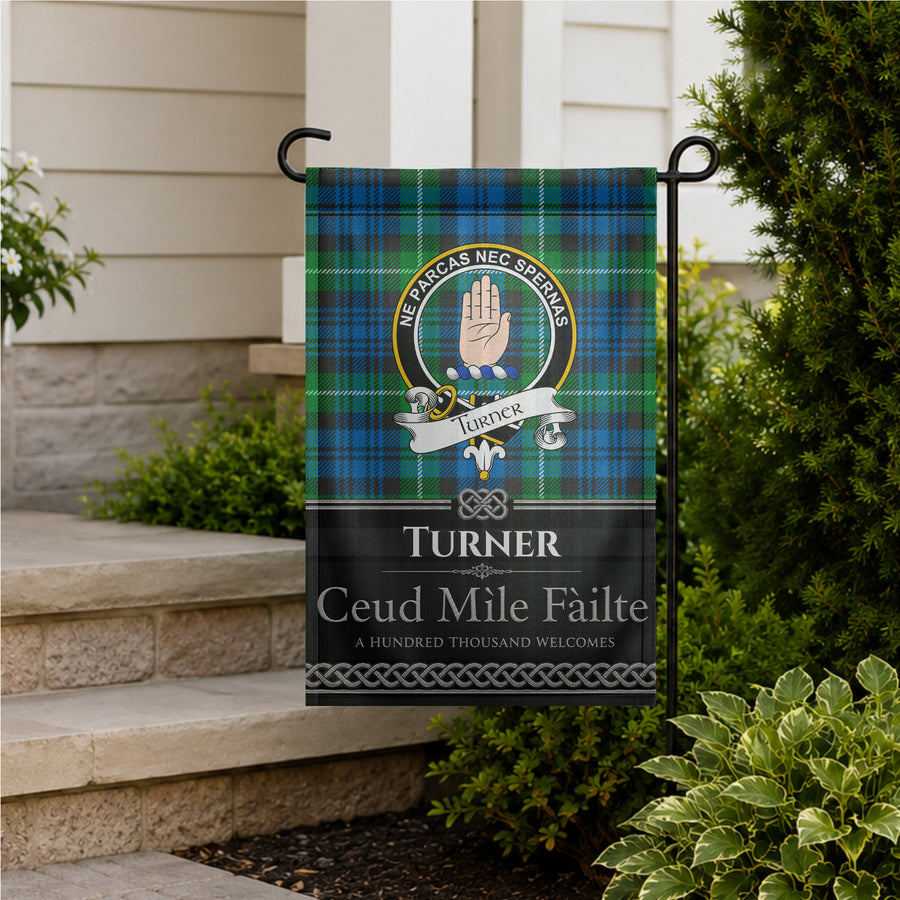 Turner Scottish Clan Crest Garden Flag - Black Design