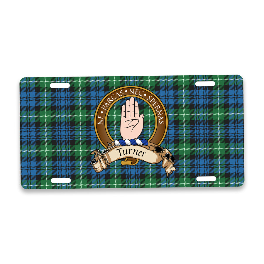 Turner Scottish Clan Crest Auto License Plate – Brown Crest Design