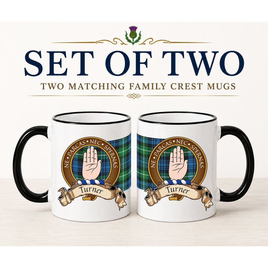 Turner Scottish Clan Crest 11 oz Mugs – Brown Crest Design | Set of 2