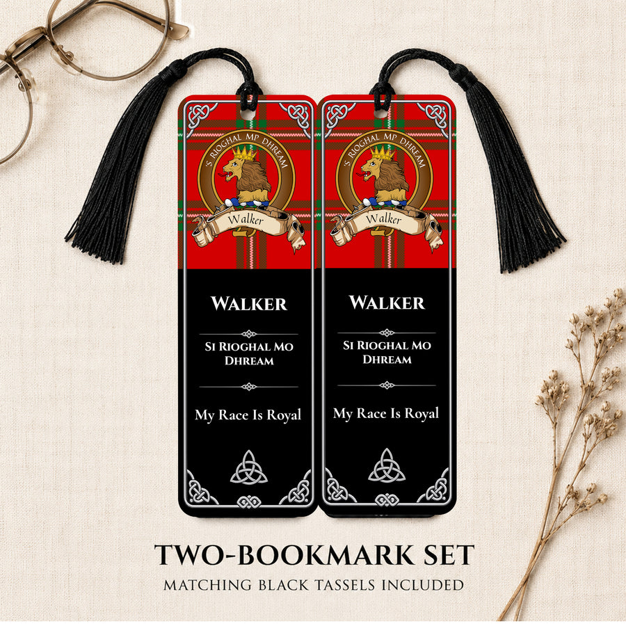 Walker Scottish Clan Crest Metal Bookmarks - Brown Set of 2