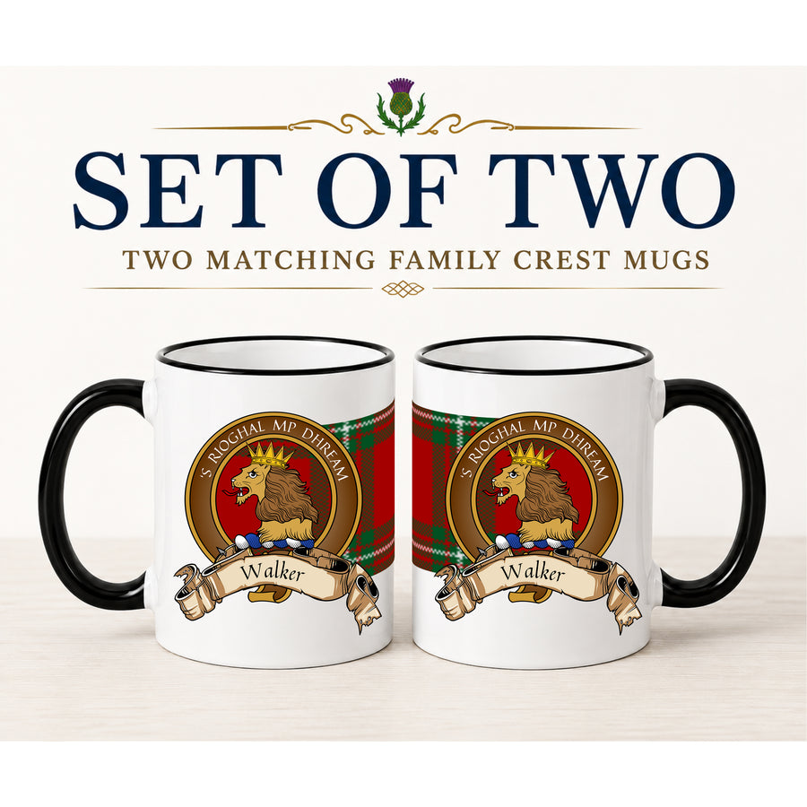 Walker Scottish Clan Crest 11 oz Mugs – Brown Crest Design | Set of 2