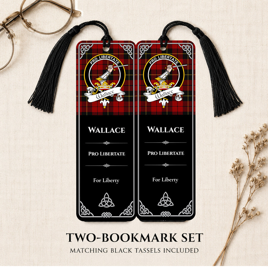 Wallace Scottish Clan Crest Metal Bookmarks – Black Set of 2