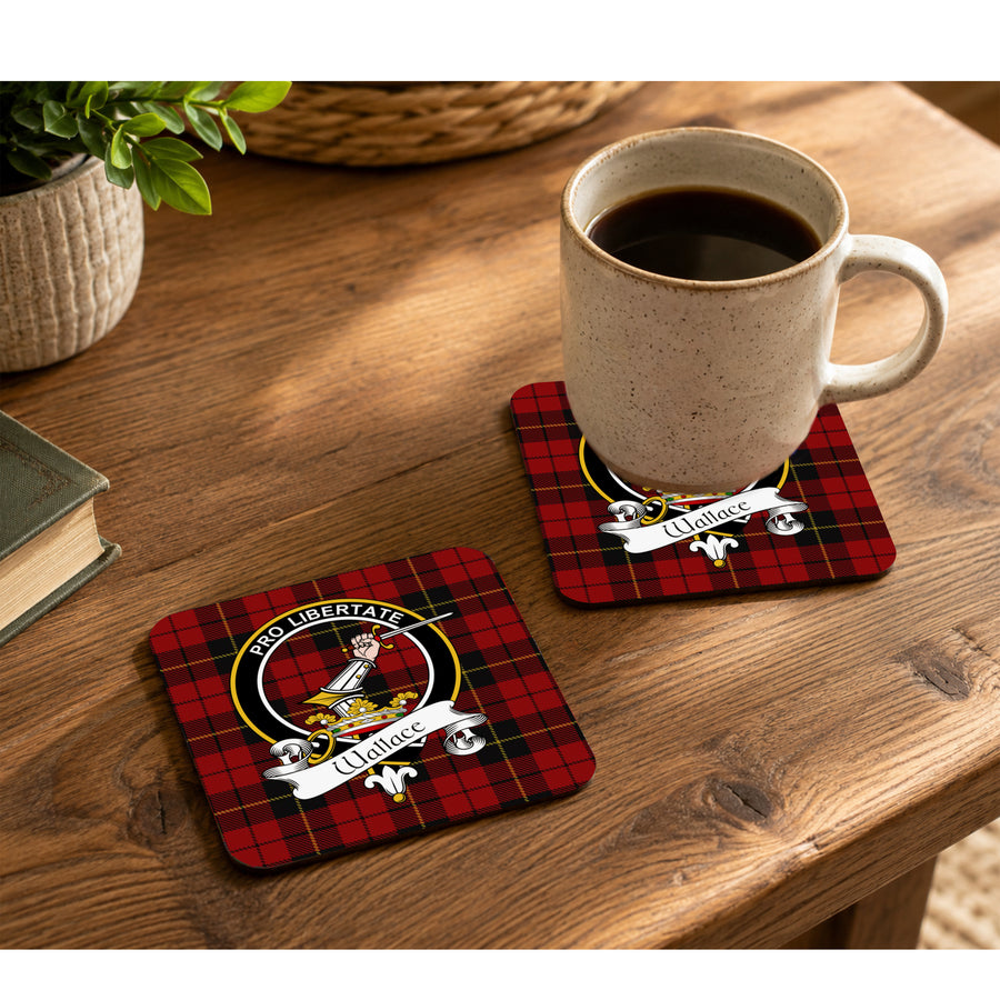 Wallace Scottish Clan Crest Rubber Coasters - Black Design Set of 4