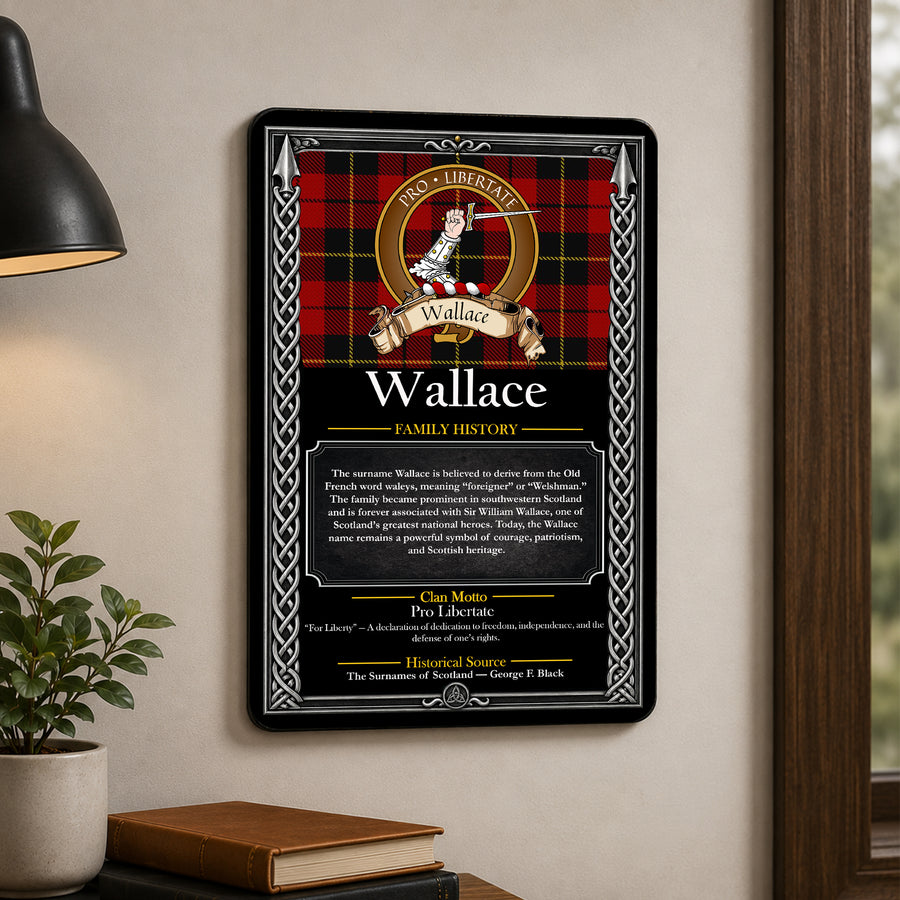 Wallace Scottish Family History Metal Sign – Brown Crest