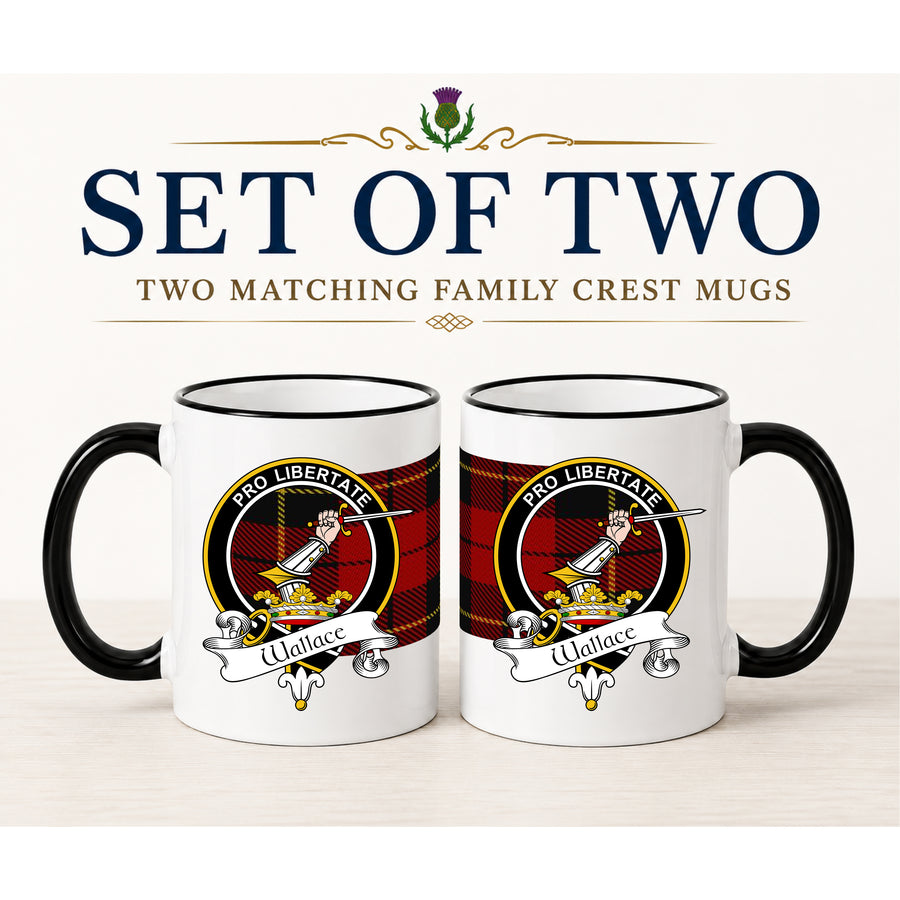 Wallace Scottish Clan Crest 11 oz Mugs – Black Crest Design | Set of 2