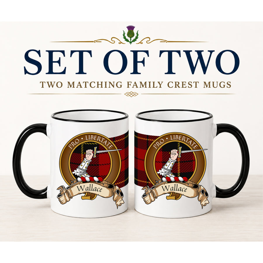Wallace Scottish Clan Crest 11 oz Mugs – Brown Crest Design | Set of 2
