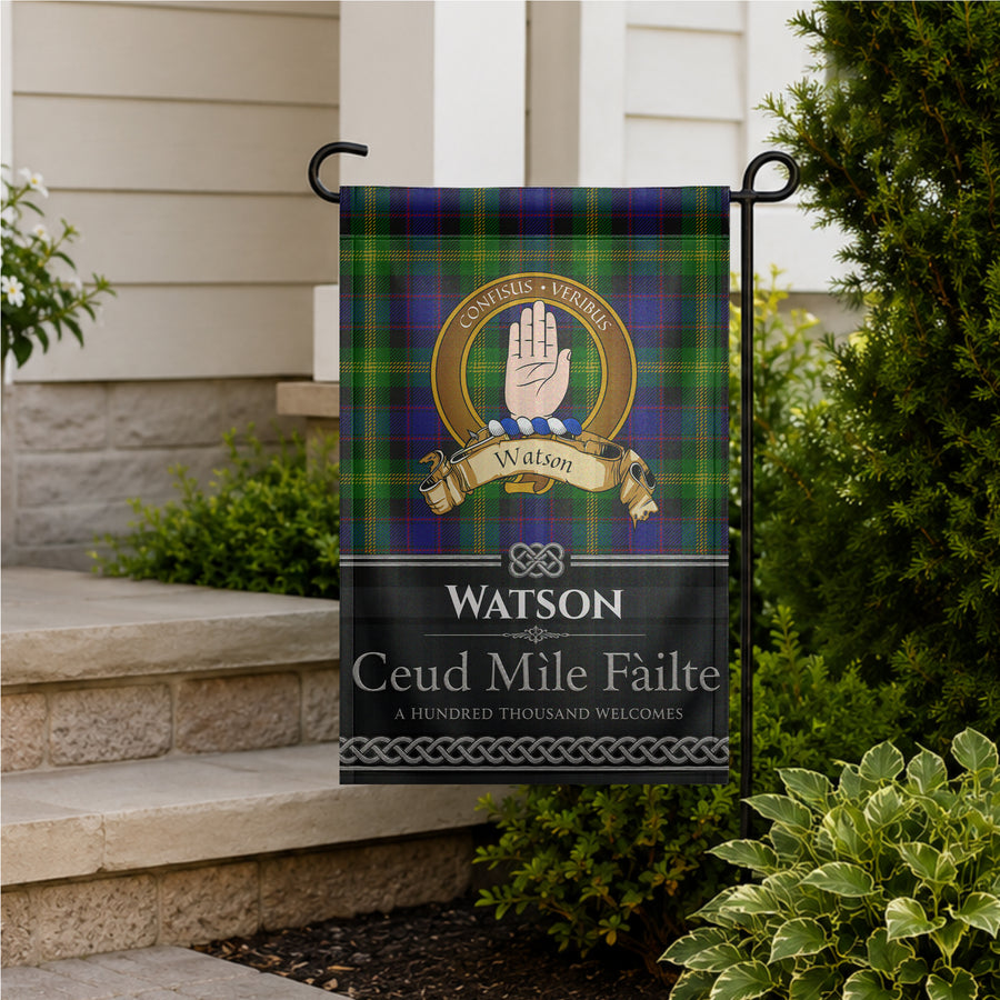 Watson Scottish Clan Crest Garden Flag - Brown Design