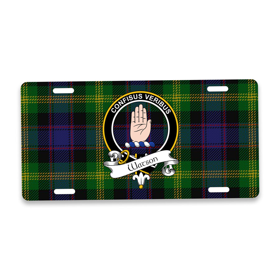 Watson Scottish Clan Crest Auto License Plate – Black Crest Design