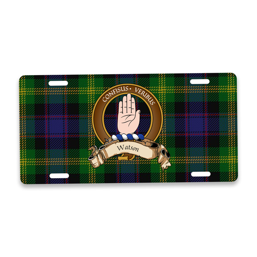 Watson Scottish Clan Crest Auto License Plate – Brown Crest Design
