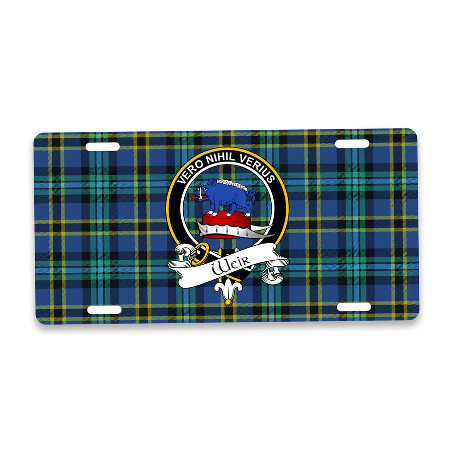 Weir Scottish Clan Crest Auto License Plate – Black Crest Design