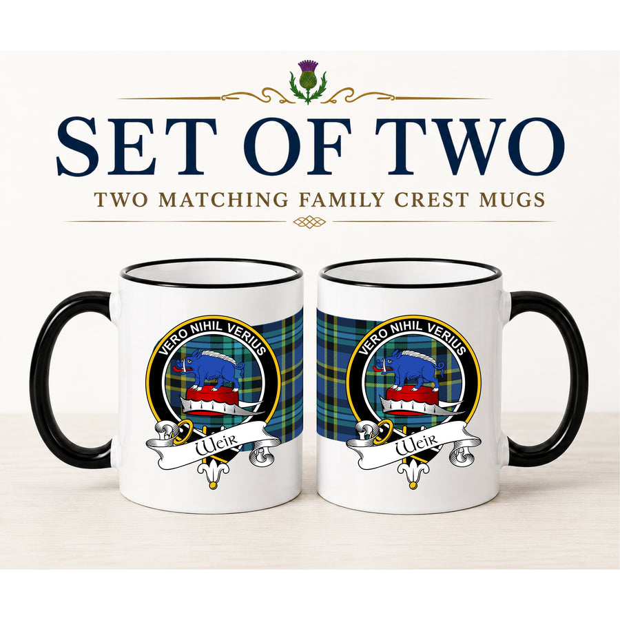 Weir Scottish Clan Crest 11 oz Mugs – Black Crest Design | Set of 2