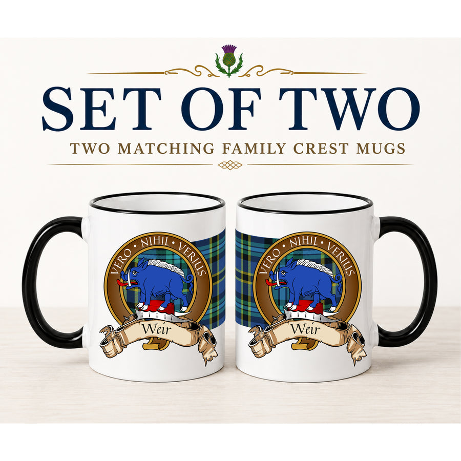 Weir Scottish Clan Crest 11 oz Mugs – Brown Crest Design | Set of 2