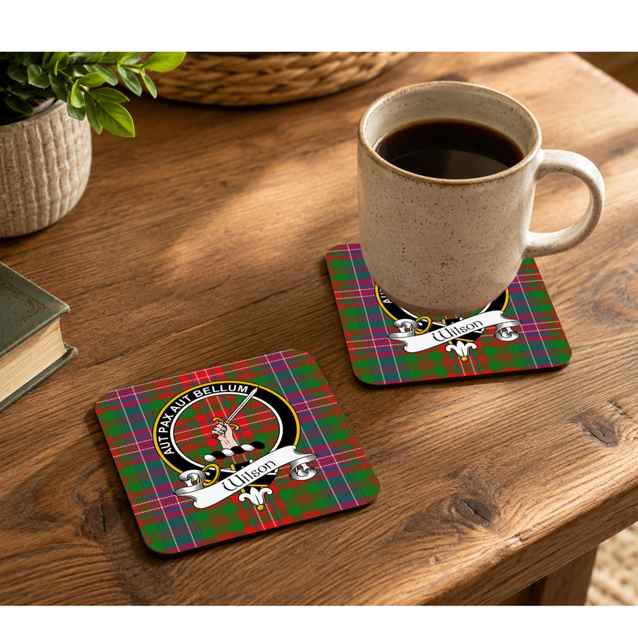 Wilson Scottish Clan Crest Rubber Coasters - Black Design Set of 4