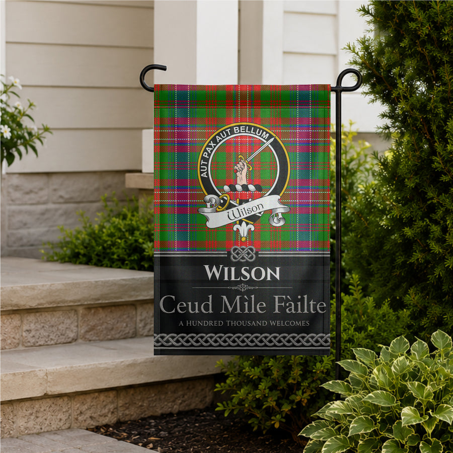 Wilson Scottish Clan Crest Garden Flag - Black Design