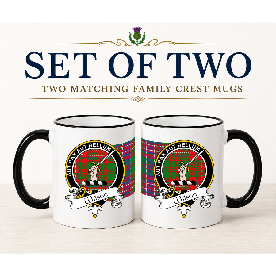 Wilson Scottish Clan Crest 11 oz Mugs – Black Crest Design | Set of 2
