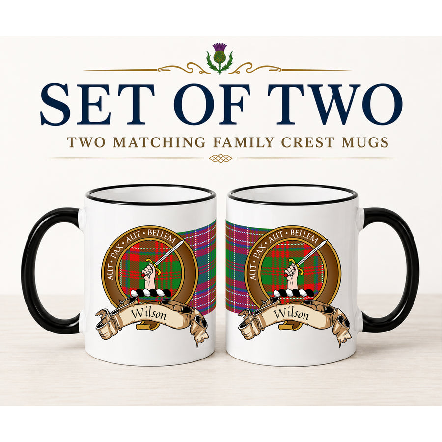Wilson Scottish Clan Crest 11 oz Mugs – Brown Crest Design | Set of 2